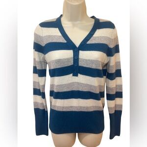 Marisa Christina Striped half Button Sweater with wool and Angora Rabbit hair
